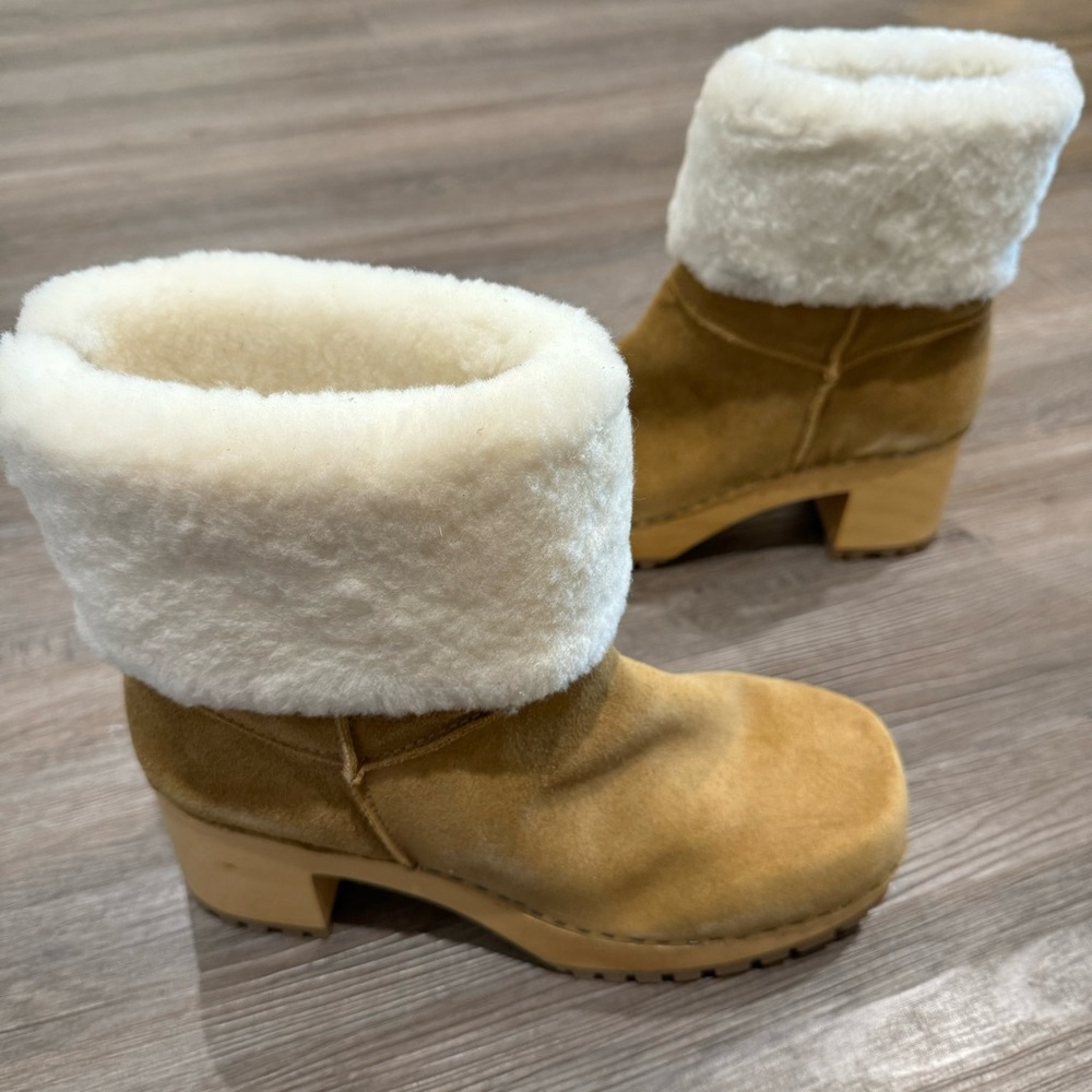 MIA Jildie Rust Suede Leather Shearling Lined Heel Boots